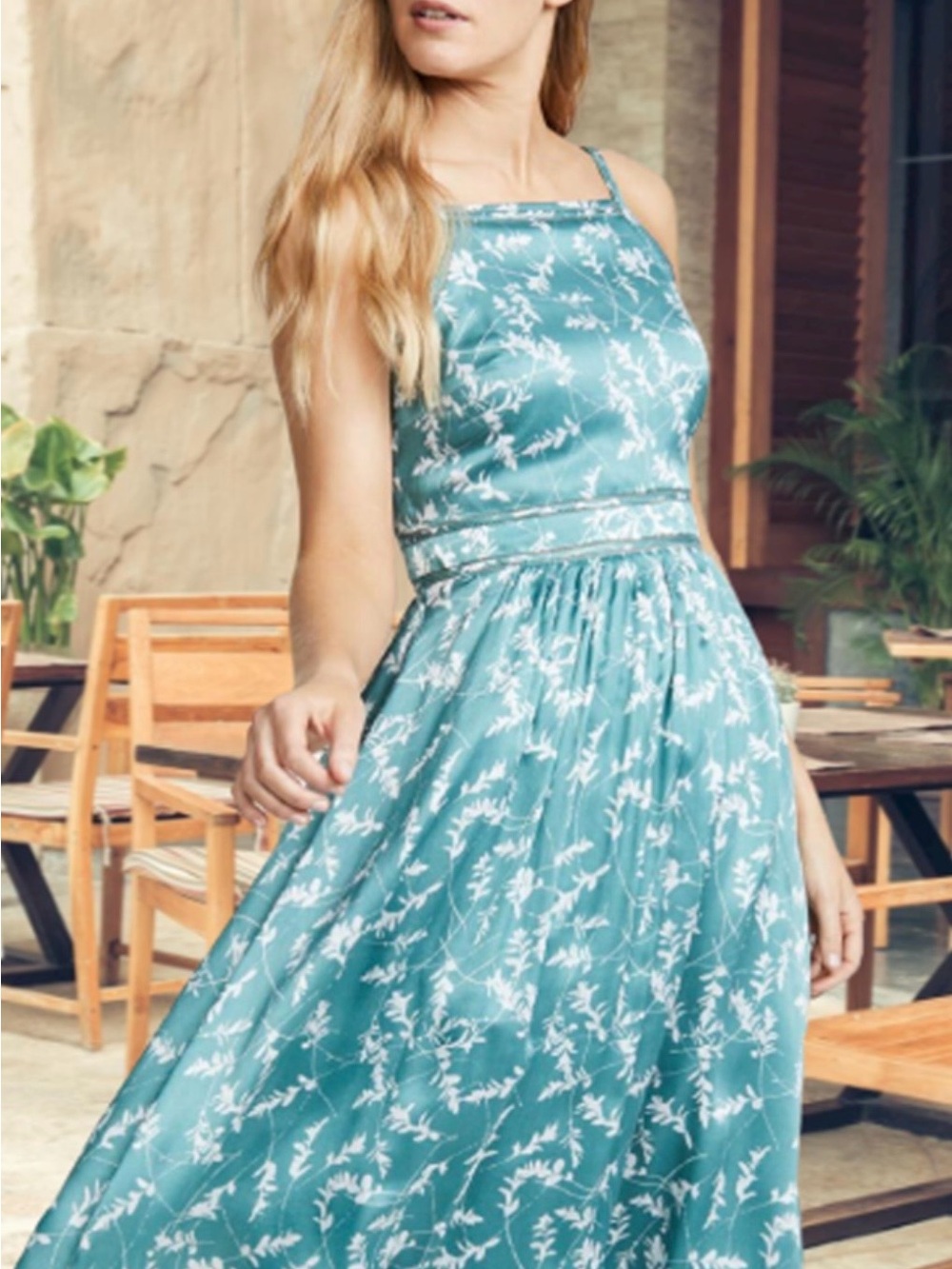 Club Monaco Silk Teal Floral Midi dress size 2